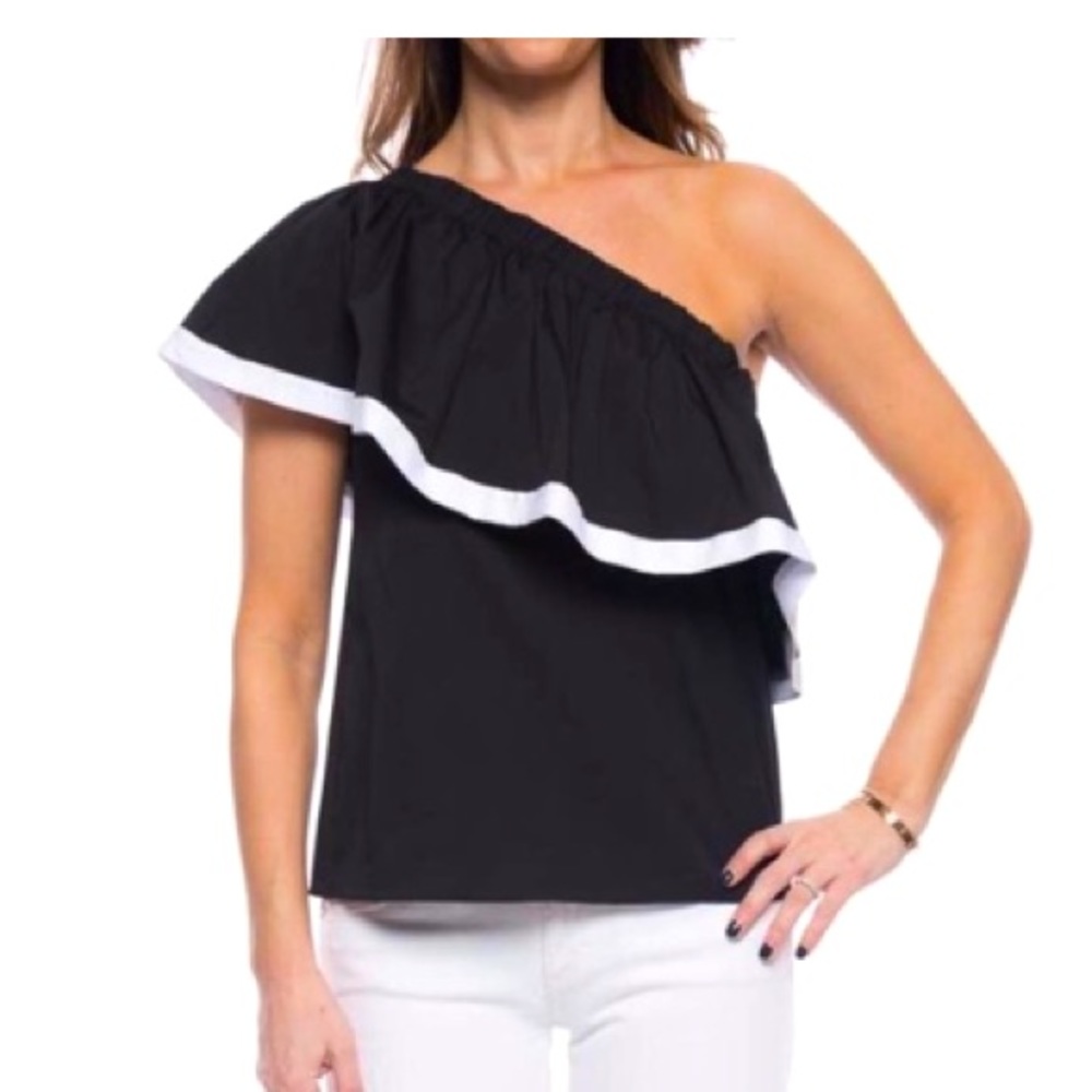 MILLY One Shoulder Black and White Top